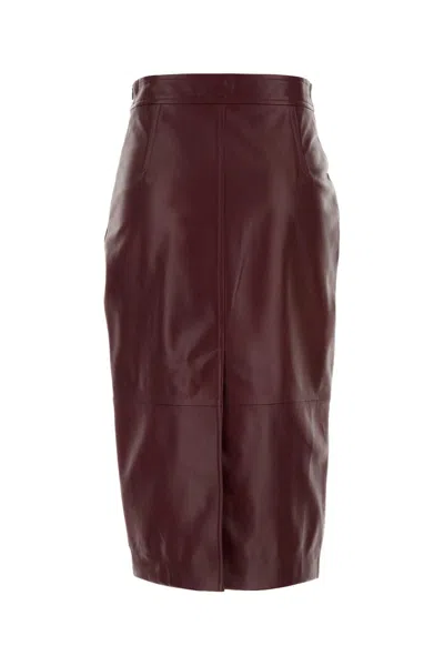 Max Mara Burgundy Leather Taiga Skirt In Red