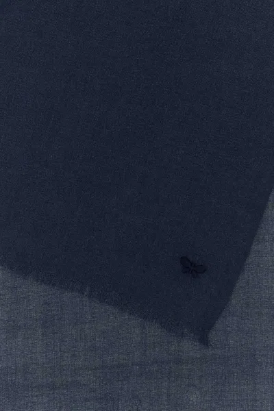 Weekend Max Mara Cashmere Blend Rauche Scarf With Fringed Edges In Blue