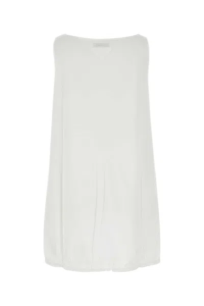 Prada Cotton Reversible Mini Dress With Elastic Hem In White