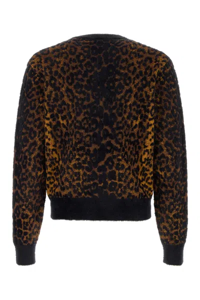 Versace Leopard Jacquard Chenille Knit Sweater In Animal Print