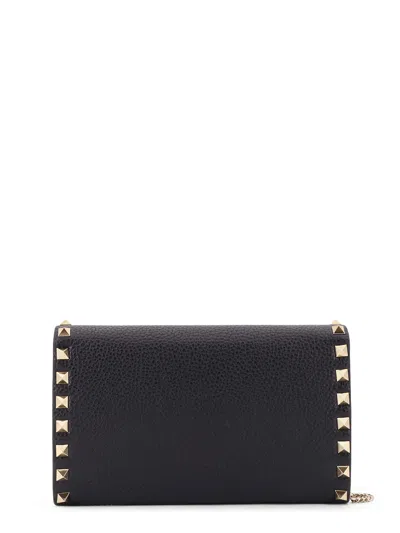 Valentino Garavani Rockstud Leather Wallet On Chain In Black