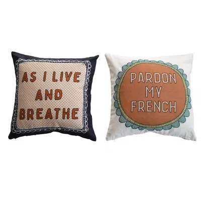 Creative Co-op Embroidered Printed Pillow With Saying In Brown In Multi