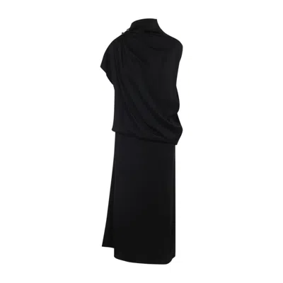 Fabiana Filippi Draped Black Dress With High Neckline And Asymmetrical Design In Black