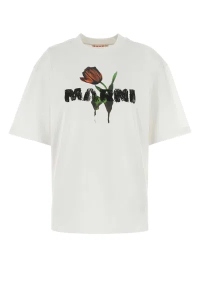 Marni White Cotton T-shirt With Tulip Print Women In White