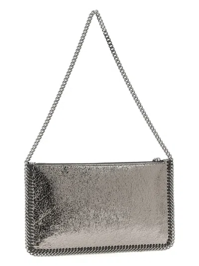 Stella Mccartney Falabella Pochette Accessoire Metallic Crackl Shoulder Bags Silver