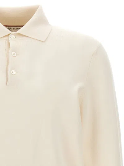 Brunello Cucinelli Long Sleeves Cashmere Polo Sweater In Neutral
