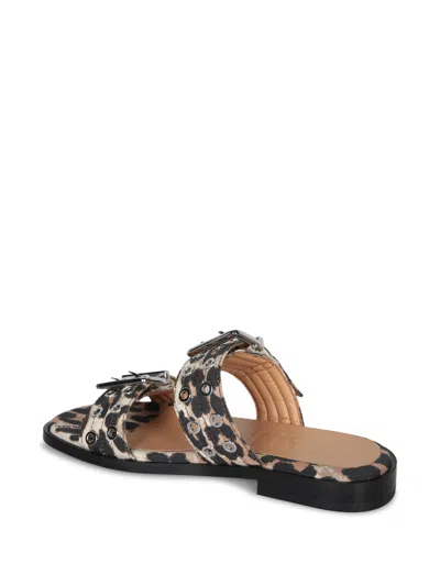 Ganni Leopard Buckle Slide Sandals In Animal Print