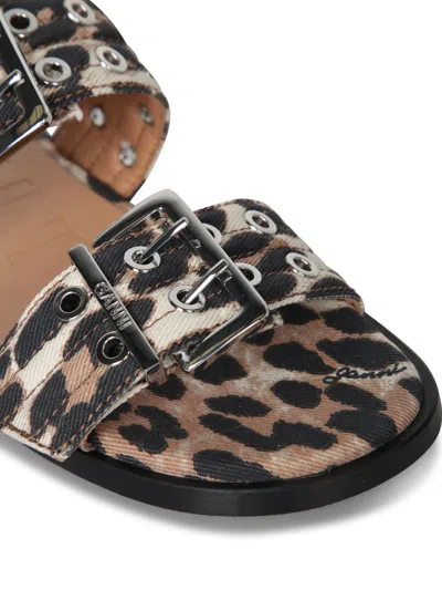 Ganni Leopard Buckle Slide Sandals In Animal Print