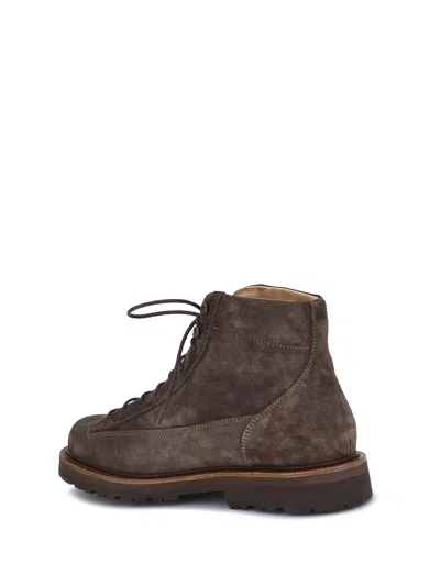 Brunello Cucinelli Brown Suede Boots With Lace-up Fastening