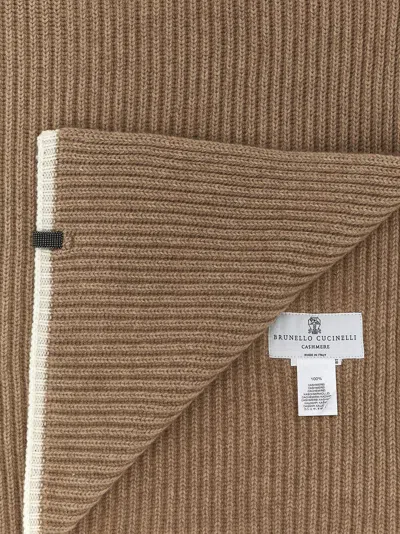 Brunello Cucinelli Monile Cashmere Scarf Scarves And Foulards Beige In Brown