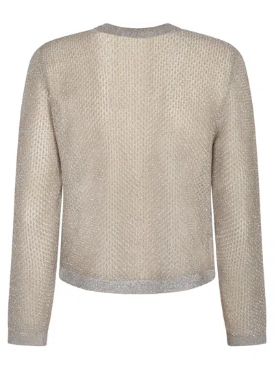 Tory Burch Kendra Mesh Beige Cardigan In Gray