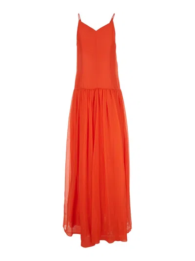 Forte Forte Orange Long Dres With Thin Shoulder Straps And V-neck In Orange