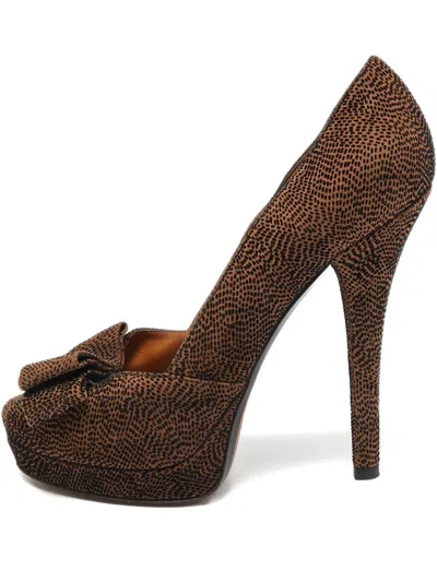 Pre-owned Fendi Bow-detail Heeled Pumps In Brown