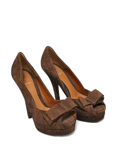 Pre-owned Fendi Bow-detail Heeled Pumps In Brown