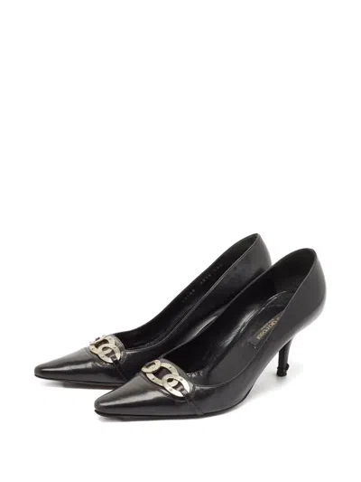 Pre-owned Sergio Rossi Vintage Chain Leather Pumps In Black