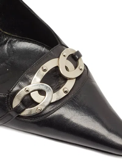 Pre-owned Sergio Rossi Vintage Chain Leather Pumps In Black