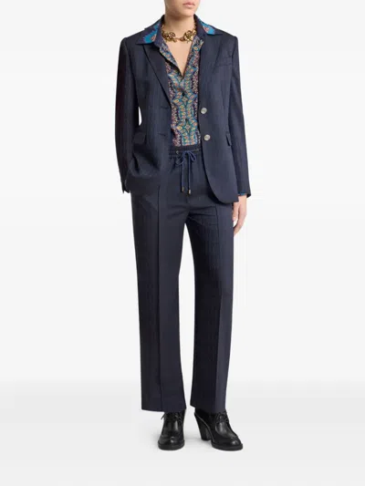 Etro Wool Jacquard Jogging Trousers In Blue