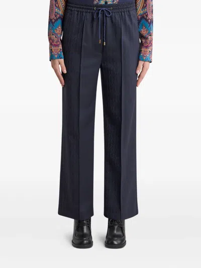 Etro Wool Jacquard Jogging Trousers In Blue