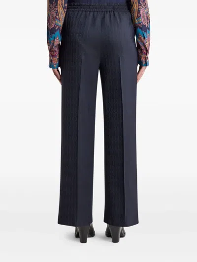 Etro Wool Jacquard Jogging Trousers In Blue