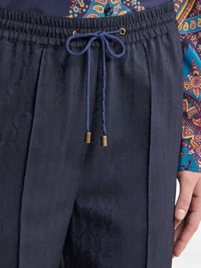 Etro Wool Jacquard Jogging Trousers In Blue