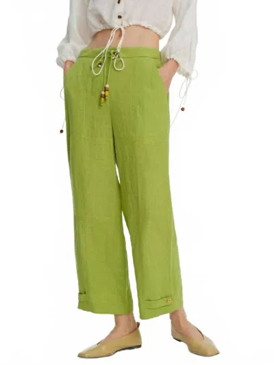 Exquise Wide Leg Linen Trousers In Green In Green