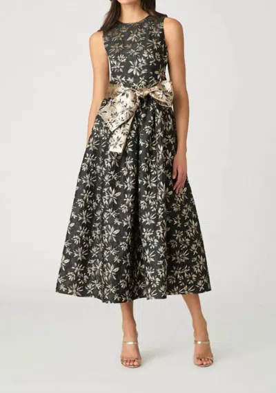 Shoshanna Serra Metallic Floral Jacquard Midi Dress In Gray