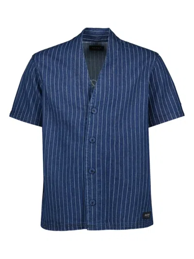 Japan Rags Pinstripe Short-sleeve Shirt In Blue