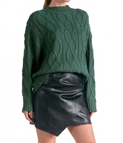 Elan Crewneck Cable Knit Sweater In Dark Green In Green