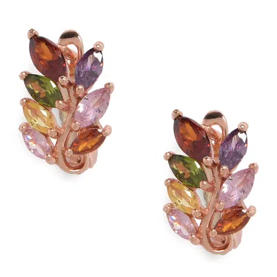 Sohi Women's Rose Gold Foliage Hoop Earrings
