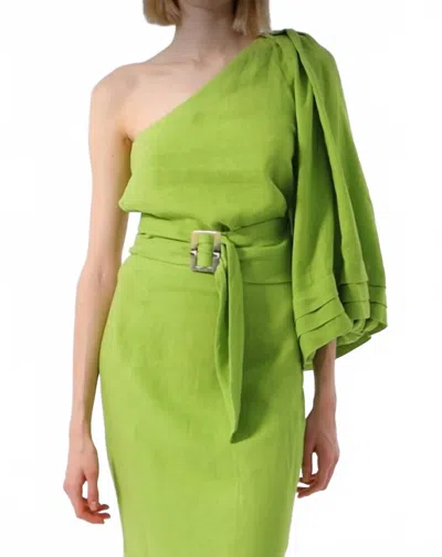 Exquise One Shoulder Linen Blouse In Green In Green