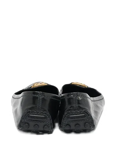 Pre-owned Louis Vuitton Lv-buckle Leather Ballet Flats In Black