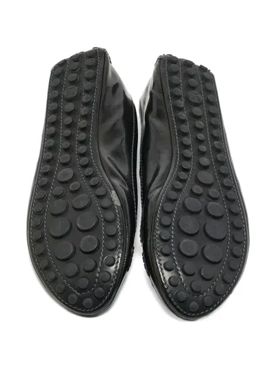 Pre-owned Louis Vuitton Lv-buckle Leather Ballet Flats In Black