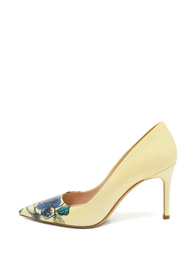 Pre-owned Miu Miu Floral-print Pumps In Yellow