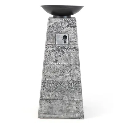Hivvago 48 Inch Propane Fire Bowl Column With Lava Rocks And Pvc Cover-gray In Gray