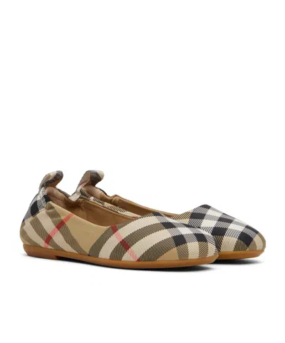 Burberry Girls Chaterley Check Ballerinas In Neutral