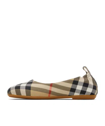 Burberry Girls Chaterley Check Ballerinas In Neutral