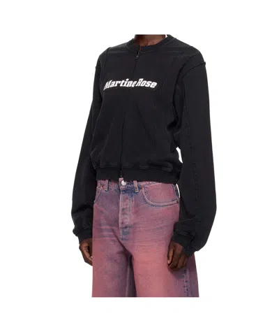 Martine Rose Ssense Exclusive Black Shrunken Zip Up Crew Jacket In Black