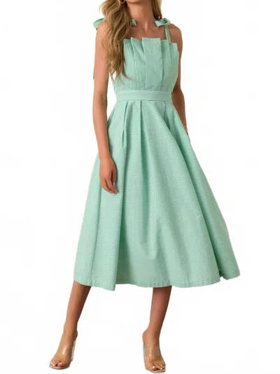 Prosperina Sloane Stripe Cotton Midi Dress In Grass Green
