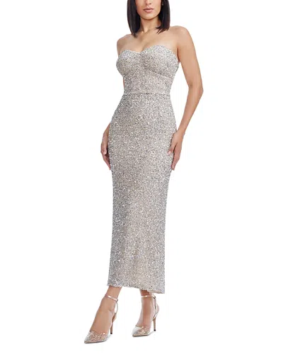 Dress The Population Vada Paillette Strapless Gown In Gray