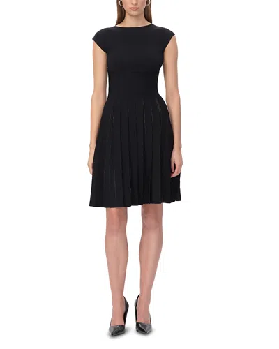 Herve Leger The Annabel Boat Neck Pleated Minidress In Black