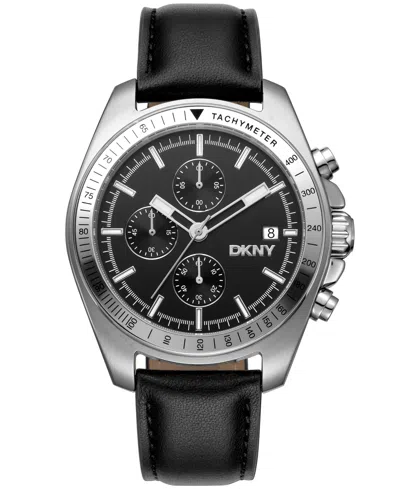 Dkny Men's Central Park Chronograph Black Leather Strap Watch, 42mm