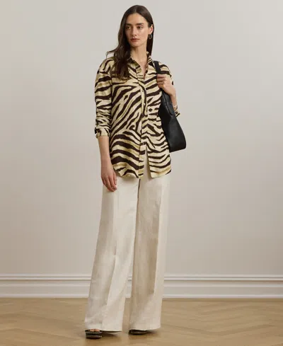 Ralph Lauren Womens Relaxed Fit Zebra Print Linen Shirt P Xs 3x In Neutral