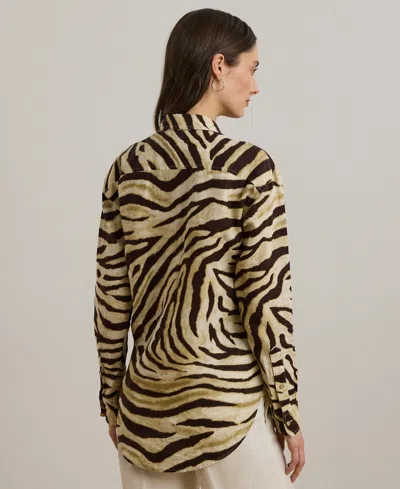 Ralph Lauren Womens Relaxed Fit Zebra Print Linen Shirt P Xs 3x In Neutral