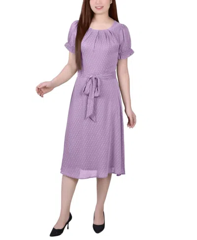 Ny Collection Women's Short Sleeve Belted Swiss Dot Dress