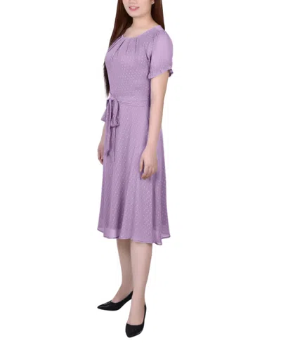 Ny Collection Women's Short Sleeve Belted Swiss Dot Dress