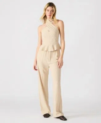 Steve Madden Womens Kosta Striped Halter Peplum Top Venetia Striped Pull On Pants In Neutral