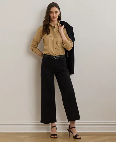 Ralph Lauren Petite Stretch Chino Wide-leg Cropped Pants In Black