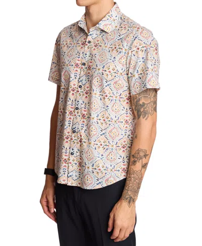 Paisley & Gray Sawyer Short Sleeve Stretch Cotton Button-up Shirt In Neutral