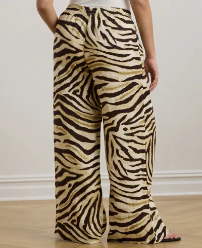Ralph Lauren Plus Size Zebra-print Linen Wide-leg Pants
