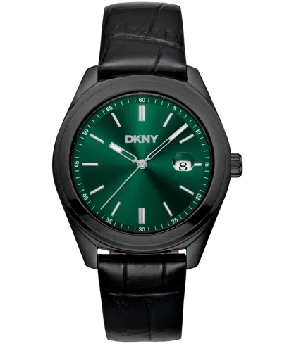 Dkny Men's Modernist Classics Black Leather Strap Watch, 40mm